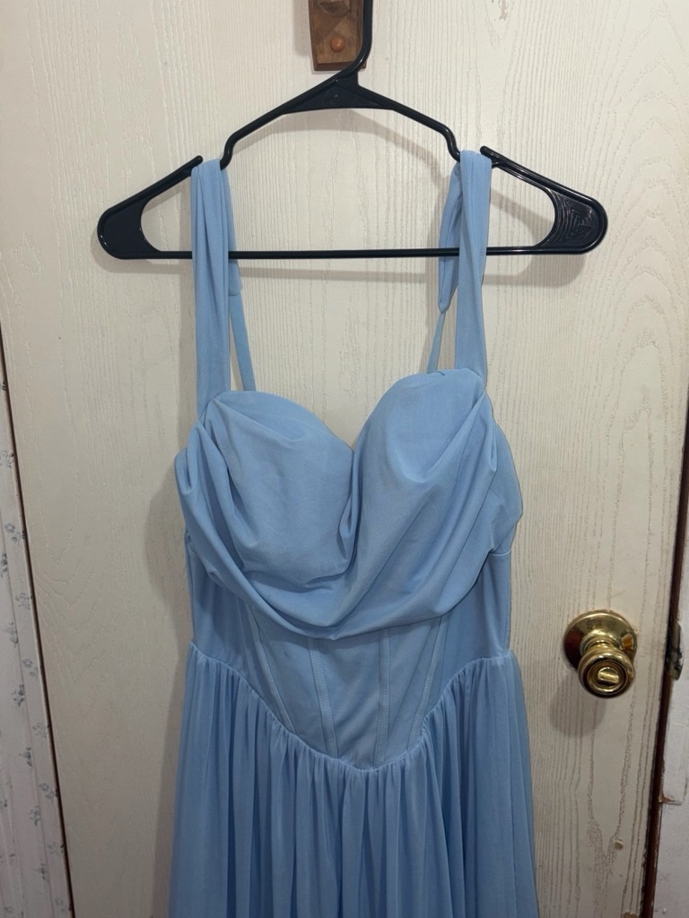 Light Blue Draped Bust Bridesmaid Dress
